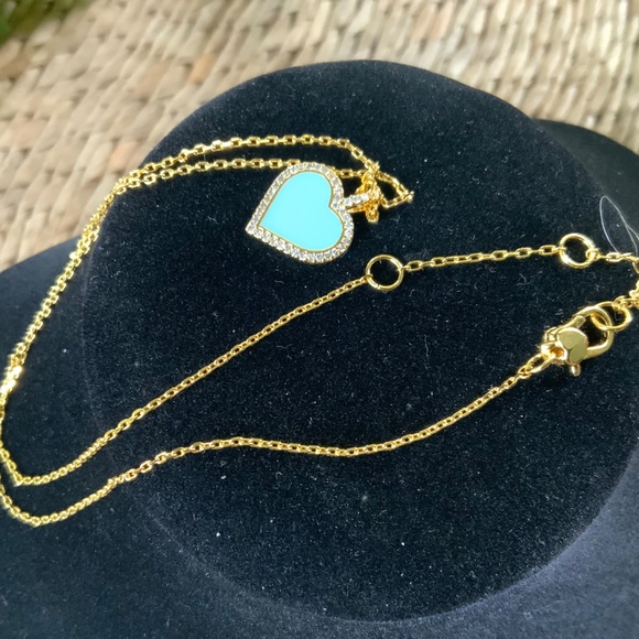 Kate Spade Necklace TAKE HEART 🩷Charming TIFFANY BLUE CZ/ENAMEL GOLD CHAIN - Picture 4 of 11